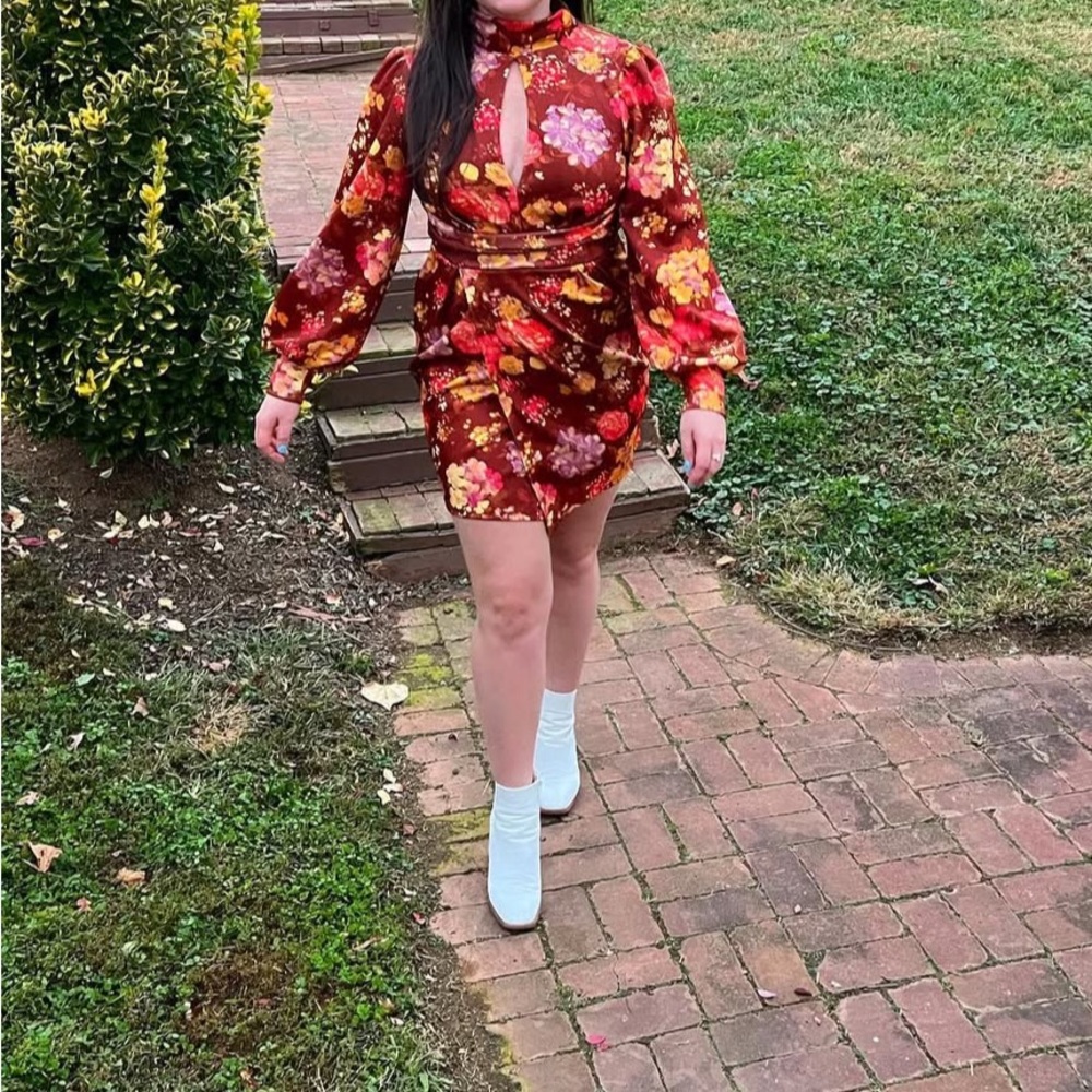 70s Long Sleeve Dress Open Back